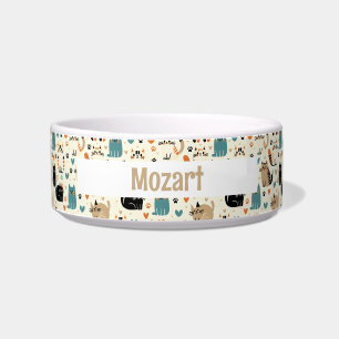 Niedlicher Cartoon Cat Theme Personalisierter Name Napf
