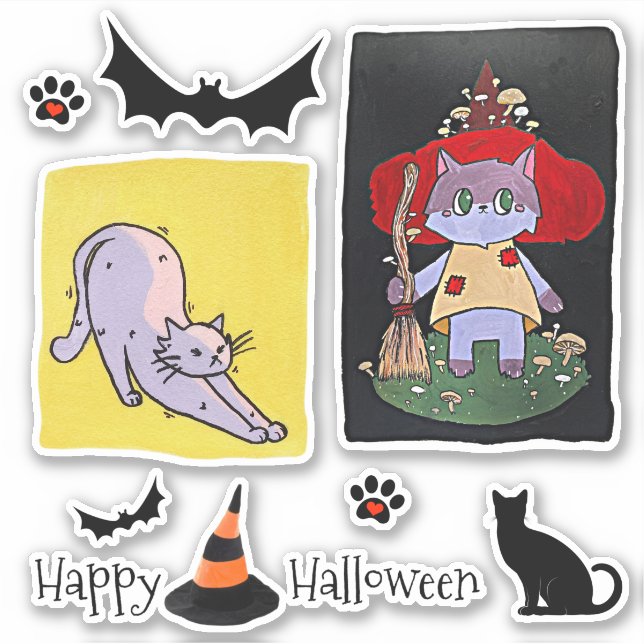 Niedlicher Cartoon Cats Halloween Gruppe Aufkleber (Vorderseite)