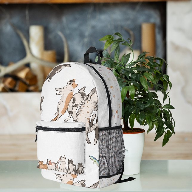 Niedlicher Cartoon Cats Muster | Monogramm Bedruckter Rucksack (Von Creator hochgeladen)
