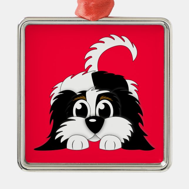 Niedlicher Cartoon Cavachon Silbernes Ornament (Vorne)
