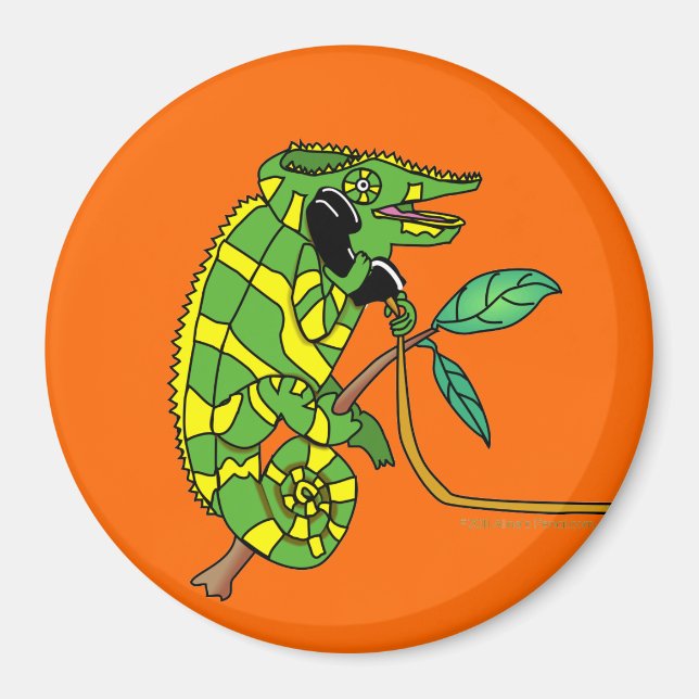 Niedlicher Cartoon Chameleon, grün und gelb Magnet (Vorne)