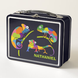 Niedlicher Cartoon Chameleons Helle Farben Persona Metall Brotdose