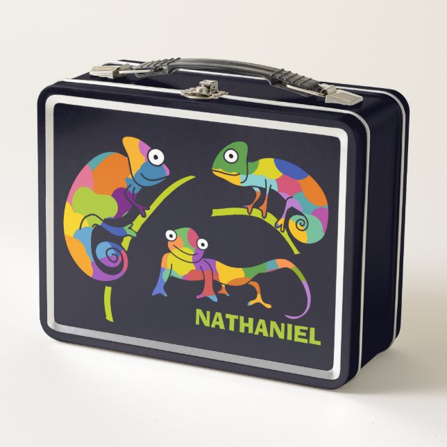 Niedlicher Cartoon Chameleons Helle Farben Persona Metall Brotdose (Vorderseite)