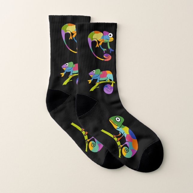 Niedlicher Cartoon Chameleons Illustrierte, helle  Socken (Paar)