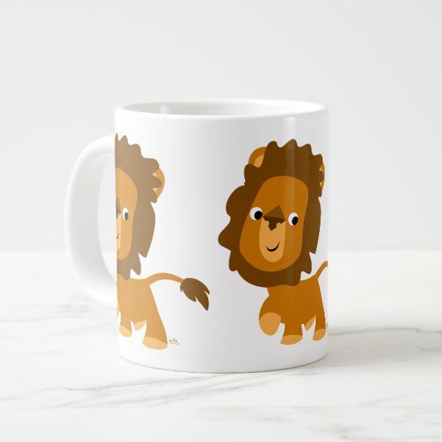Niedlicher Cartoon Content Lion Jumbo Tasse (Vorderseite Links)