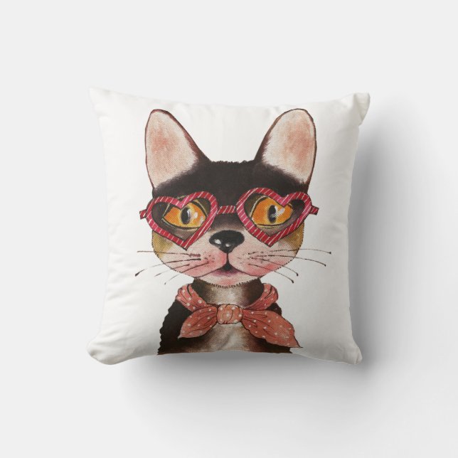 Niedlicher Cartoon Cool Katze in Brille Kissen (Vorderseite)