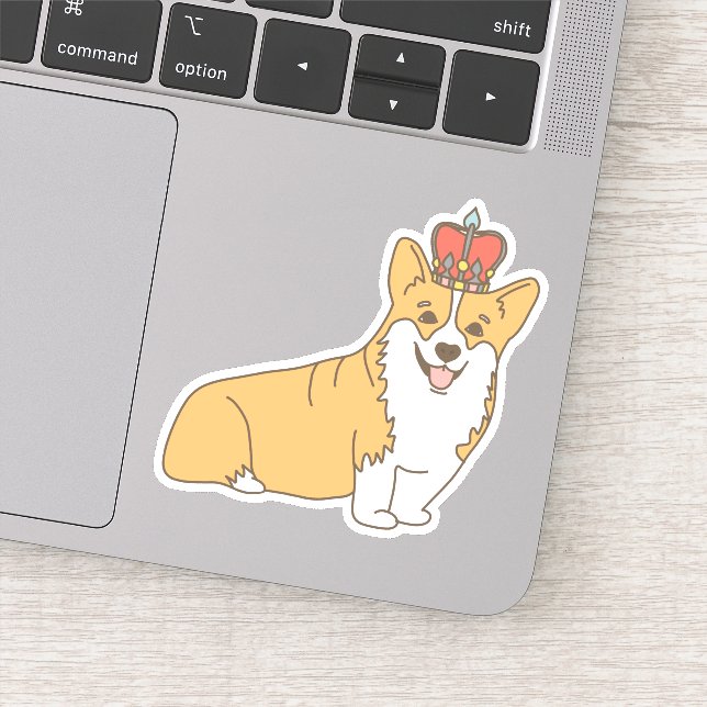 Niedlicher Cartoon Corgi Königin mit Krone Aufkleber (Detail)
