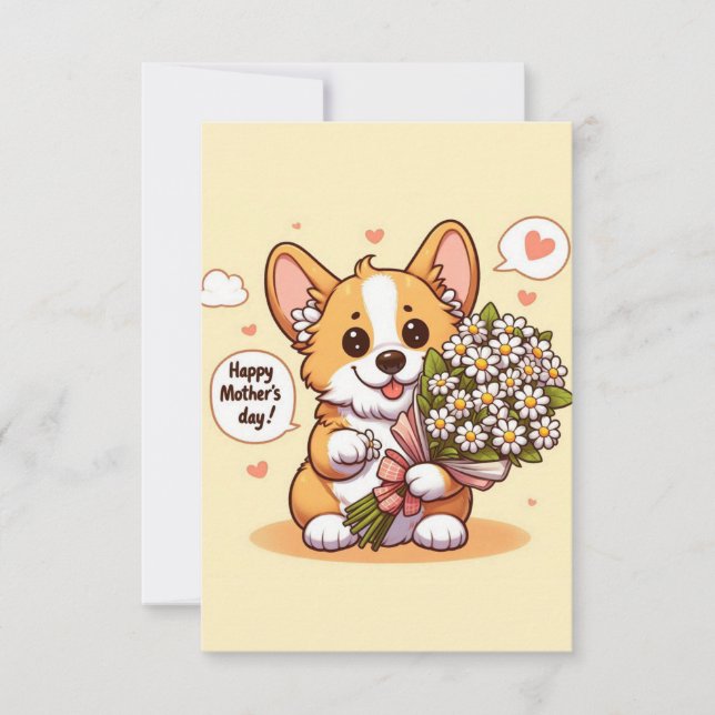 Niedlicher Cartoon Corgi mit Daisies Happy Mother  Karte (Vorderseite)
