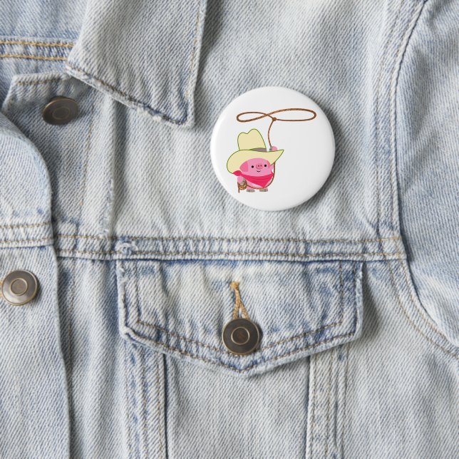 Niedlicher Cartoon Cowboy Pig mit Lariat Button Ab (Beispiel)