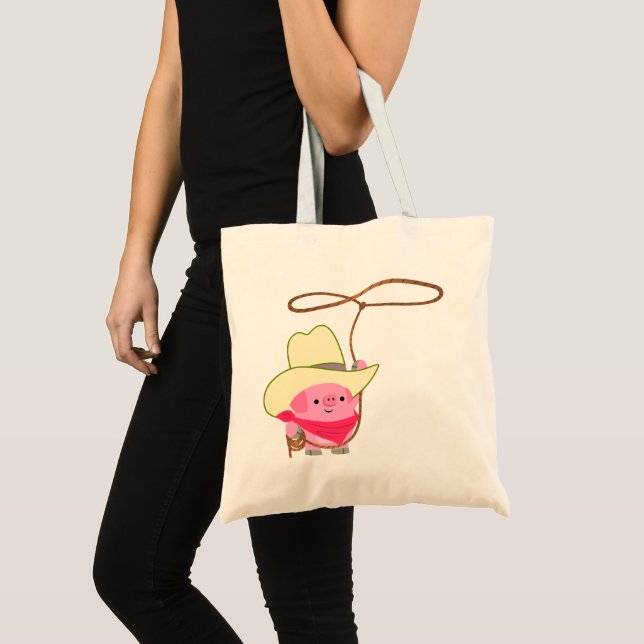Niedlicher Cartoon Cowboy Pig mit Lariat Totbeutel Tragetasche (Vorderseite (Produkt))