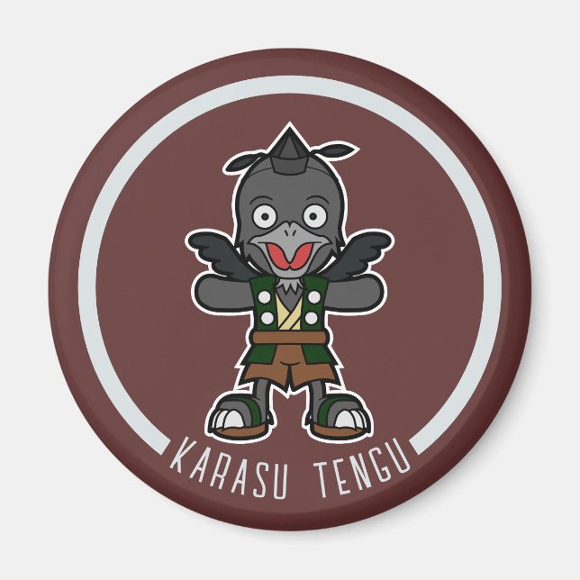 Niedlicher Cartoon Crow Tengu | Japanisch Yokai Magnet (Vorne)