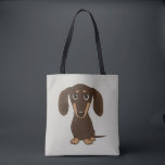 Niedlicher Cartoon-Dackel-Hund der Tasche<br><div class="desc">Ein entzückender glatter überzogener Schokolade Dackelwelpe,  der oben schaut. Taschentasche eines niedliche Dackelhundeliebhabers,  groß für den Einkauf für Lebensmittelgeschäfte oder Haustierversorgungen. Diese wiederverwendbare Tasche des Spaß-WürstchenhundeCartoon macht ein perfektes Geschenk für jedermann,  das Lieben ein Würstchen verfolgen. Besuch Jenns Gekritzel-Welt für mehr Dackelgeschenke.</div>
