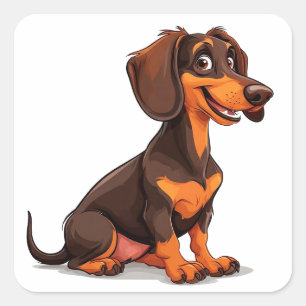 Niedlicher Cartoon Dackel Hund Quadratischer Aufkleber