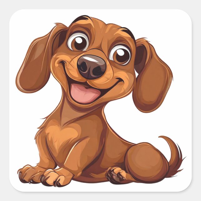 Niedlicher Cartoon Dackel Hund Quadratischer Aufkleber (Vorderseite)