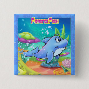 niedlicher Cartoon-Delphin auf Knopfdruck Button