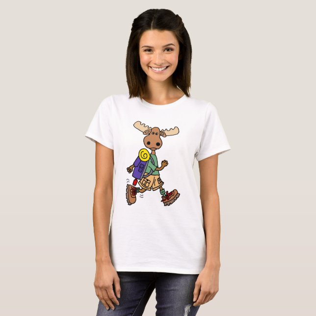Niedlicher Cartoon der Moose Hiker T-Shirt (Vorne ganz)