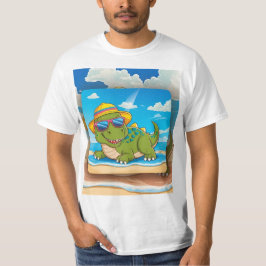 Niedlicher Cartoon Dinosaur Entspannen am Strand m T-Shirt