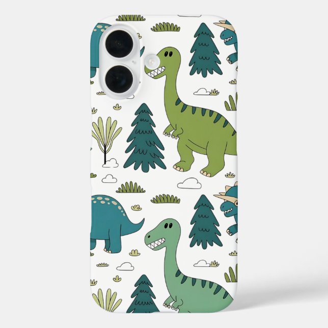 Niedlicher Cartoon Dinosaur Forest Pattern Telefon iPhone 16 Hülle (Rückseite)