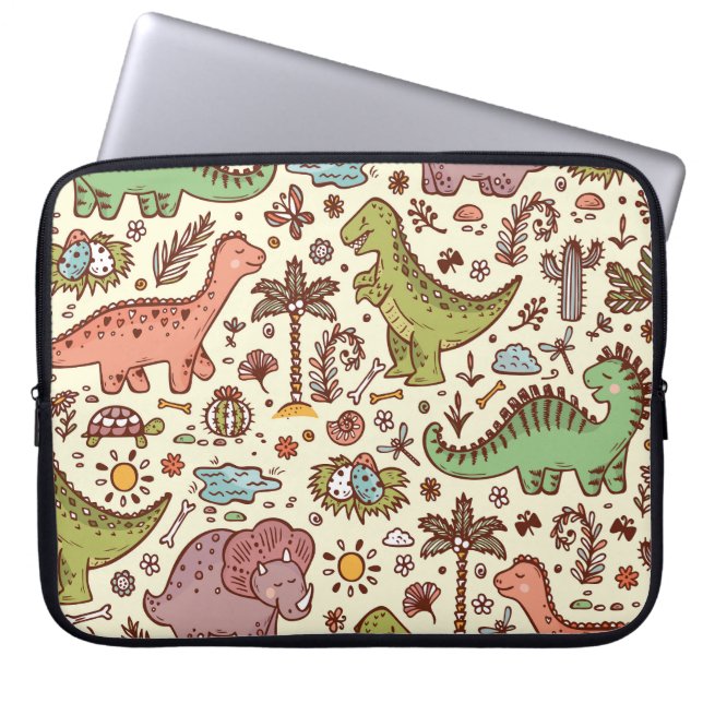 Niedlicher Cartoon Dinosaur Vintages Muster Laptopschutzhülle (Vorderseite)