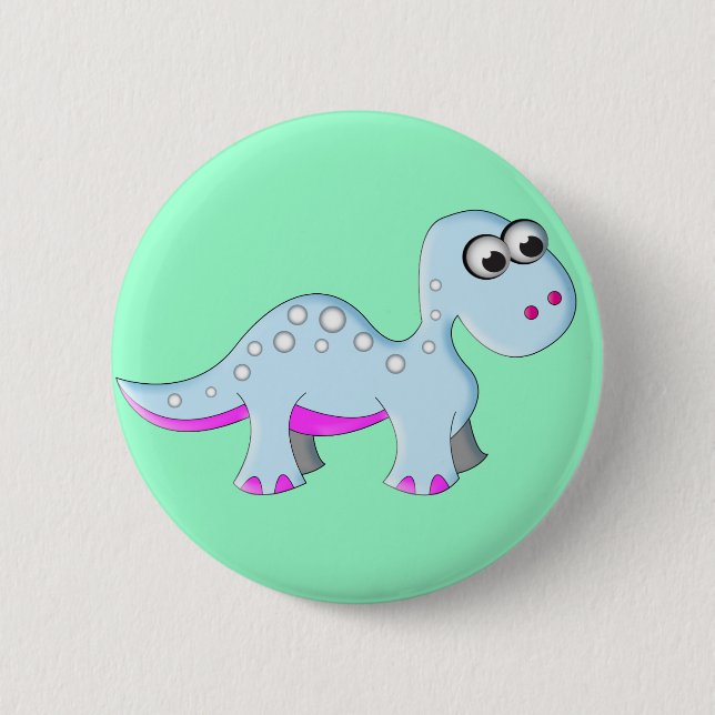 Niedlicher Cartoon-Dinosaurier Button (Vorderseite)
