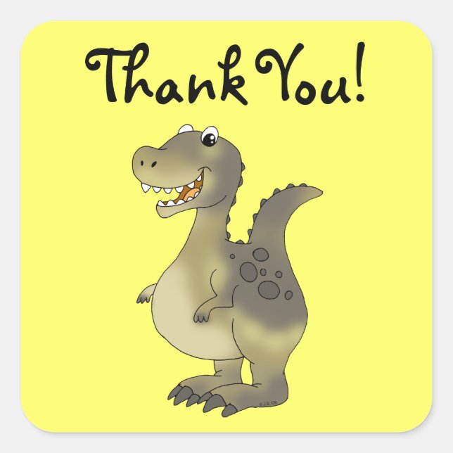 Niedlicher Cartoon Dinosaurier vielen Dank Quadratischer Aufkleber (Vorderseite)