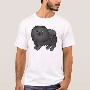 Niedlicher Cartoon Dog aus schwarzem Spitz T-Shirt