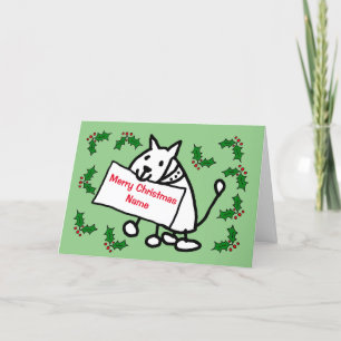 Niedlicher Cartoon Dog mit Holly Christmas Feiertagskarte