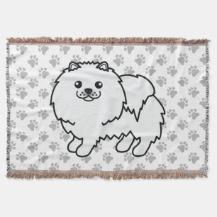 Niedlicher Cartoon Dog & Paws aus weißem Spitz Decke