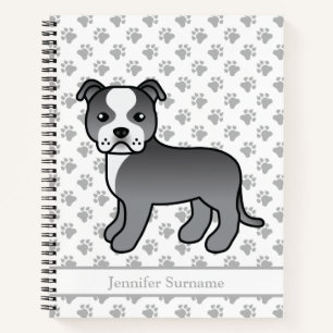 Niedlicher Cartoon Dog & Text aus blau-weißem Staf Notizbuch