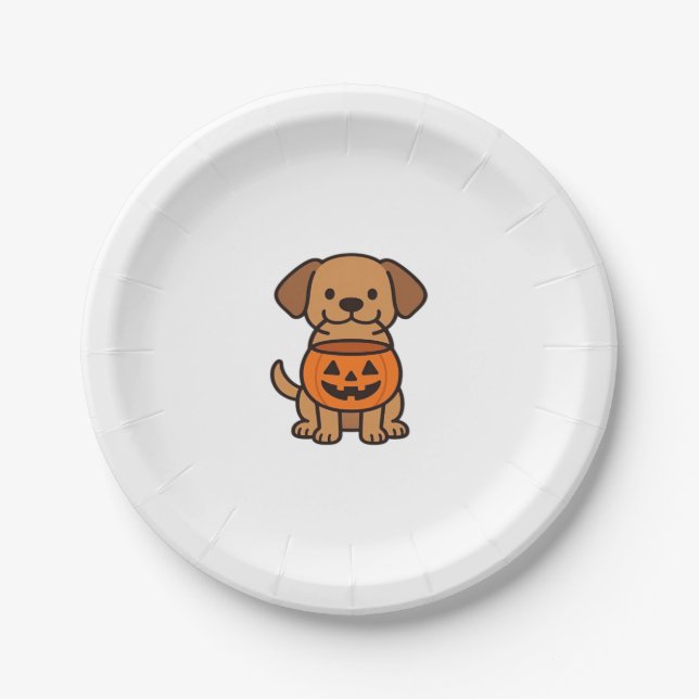 Niedlicher Cartoon Dog Trick-or-Treating Classic T Pappteller (Vorderseite)