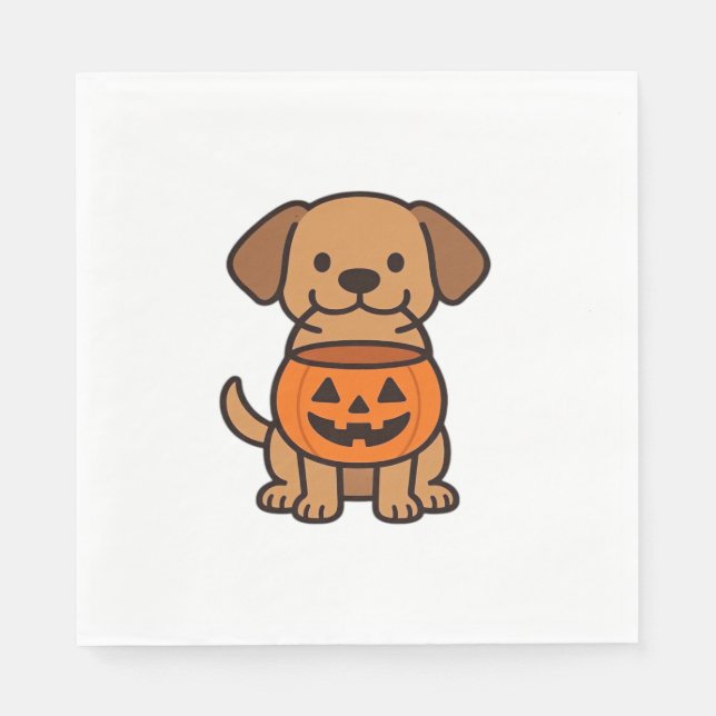 Niedlicher Cartoon Dog Trick-or-Treating Classic T Serviette (Vorderseite)