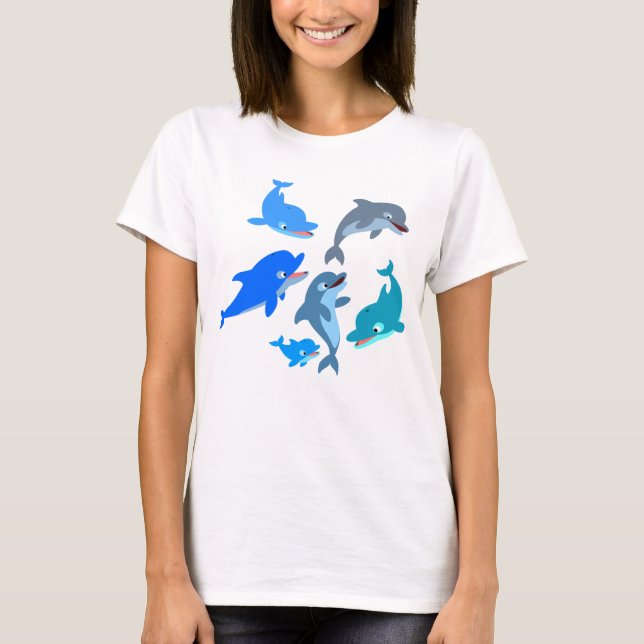 Niedlicher Cartoon Dolphin Pod T - Shirt (Vorderseite)