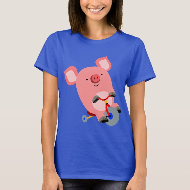 Niedlicher Cartoon Dreirad Schweine T - Shirt (Vorderseite)