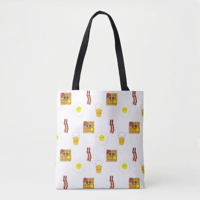 Niedlicher Cartoon: Ei, Bacon und Waffeln Tasche (Vorderseite)