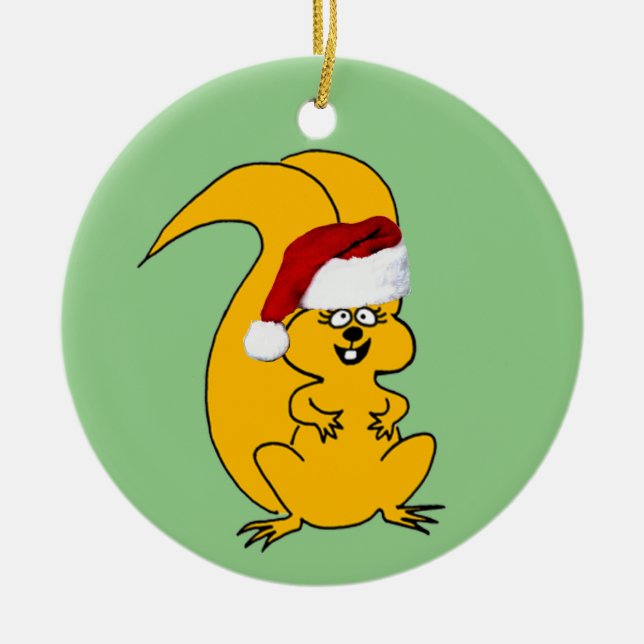 Niedlicher Cartoon Eichhörnchen in der Weihnachtsm Keramik Ornament (Vorne)