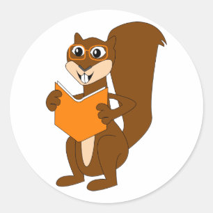 Niedlicher Cartoon Eichhörnchen mit Brille Lesebuc Runder Aufkleber