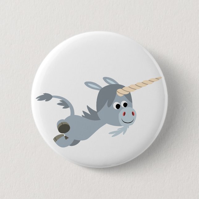 Niedlicher Cartoon Einhorn in einem Eile Button-Ab Button (Vorderseite)