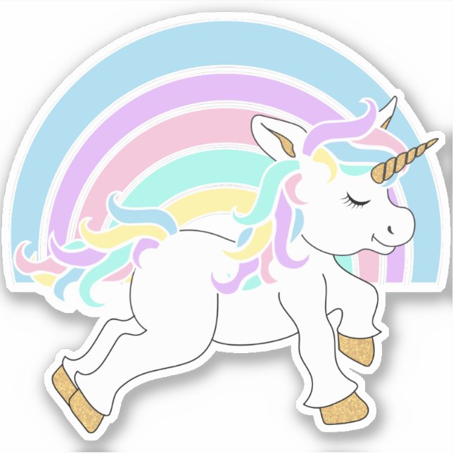 Niedlicher Cartoon Einhorn mit Regenbogen - Kiss-C Aufkleber (Vorderseite)