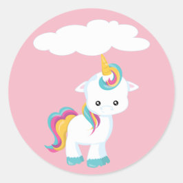 Niedlicher Cartoon Einhorn mit Wolke Runder Aufkleber