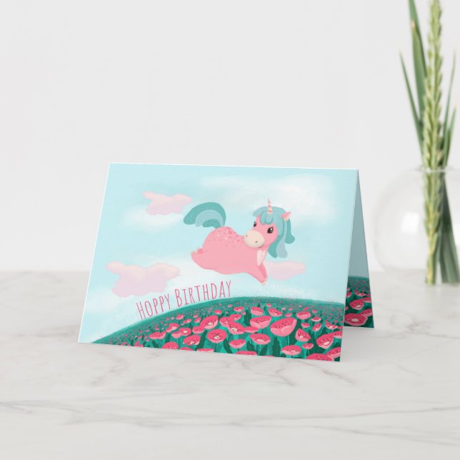 Niedlicher Cartoon Einhorn Rosa und Minze Karte (Vorderseite)