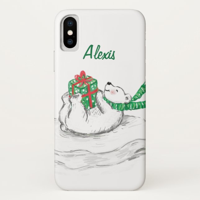 Niedlicher Cartoon Eisbär mit Weihnachtsgeschenken Case-Mate iPhone Hülle (Rückseite)