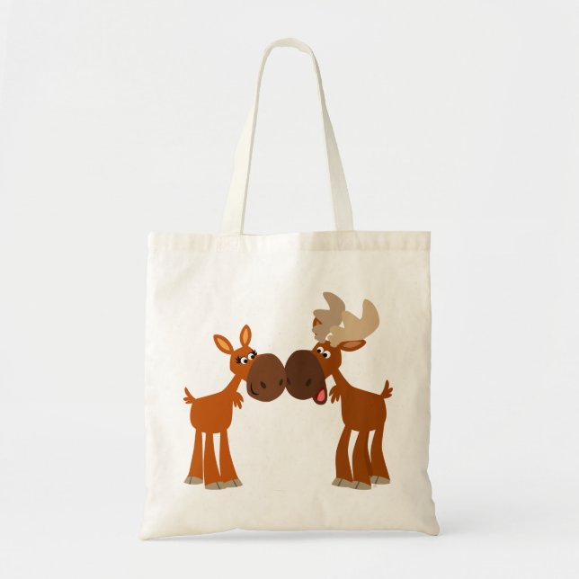 Niedlicher Cartoon Elch Couple in Liebe Tasche (Vorne)