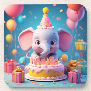 Niedlicher Cartoon-Elefant feiert Geburtstag Getränkeuntersetzer