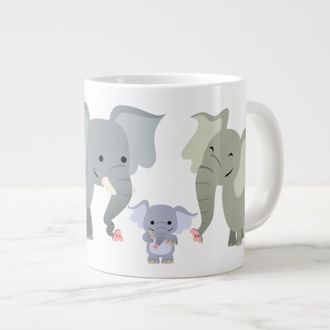 Niedlicher Cartoon Elephant Family Jumbo Tasse (Vorderseite Rechts)