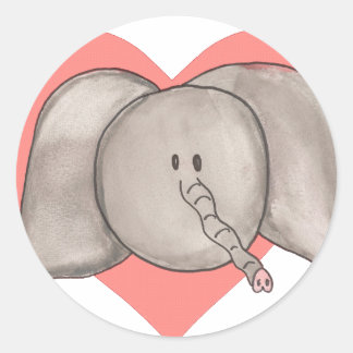 Niedlicher Cartoon Elephant Heart Stickers. Runder Aufkleber