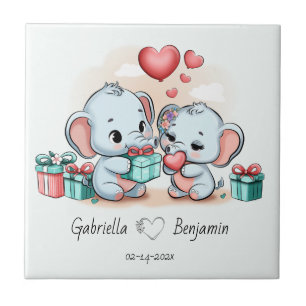 Niedlicher Cartoon Elephant Lover Herzklopfen Vale Fliese