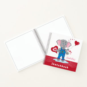 Niedlicher Cartoon Elephant Red White Kid Sketchbo Notizbuch