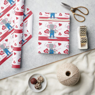 Niedlicher Cartoon Elephant und Herzmuster  Geschenkpapier
