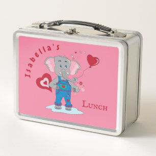 Niedlicher Cartoon Elephantik Rosa und Weiße Kid L Metall Brotdose