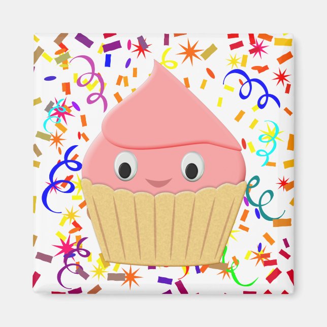 Niedlicher Cartoon Erdbeere Cupcake mit Confetti Magnet (Vorne)